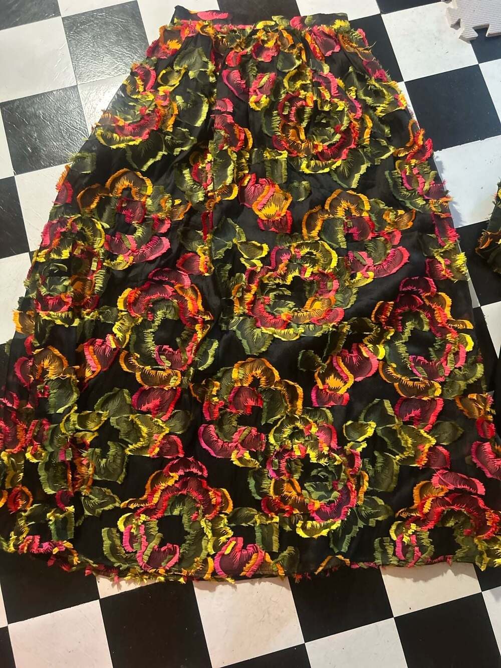 Blumarine Black Multicolor Floral Burnout Sheer Midi Skirt